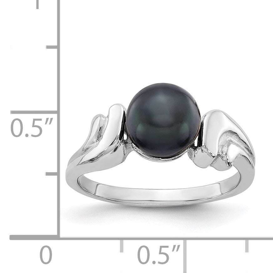14k White Gold 7mm Black Freshwater Cultured Pearl Ring