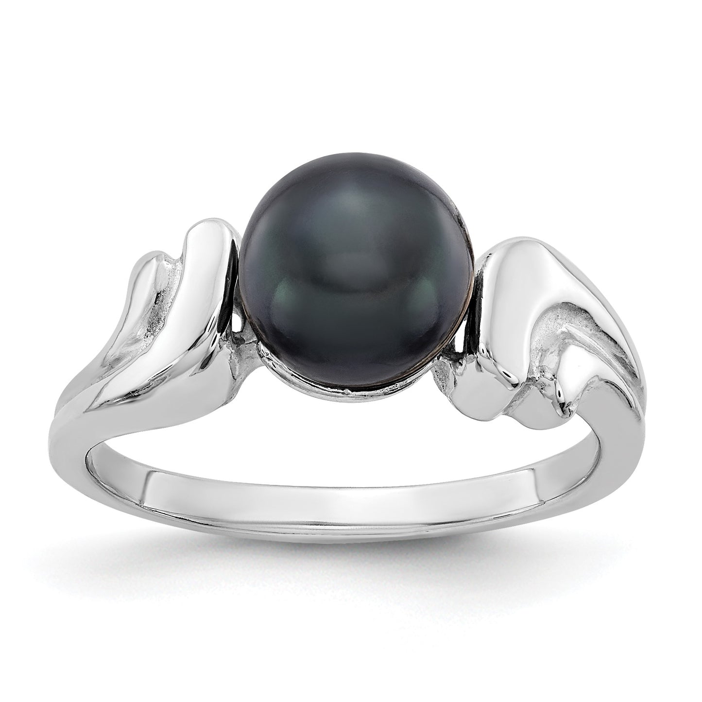 14k White Gold 7mm Black Freshwater Cultured Pearl Ring