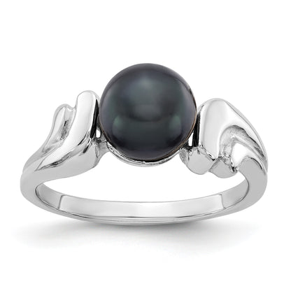 14k White Gold 7mm Black Freshwater Cultured Pearl Ring