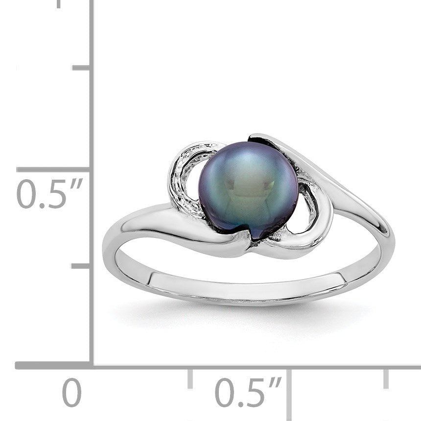 14k White Gold 5.5mm Black Freshwater Cultured Pearl Ring
