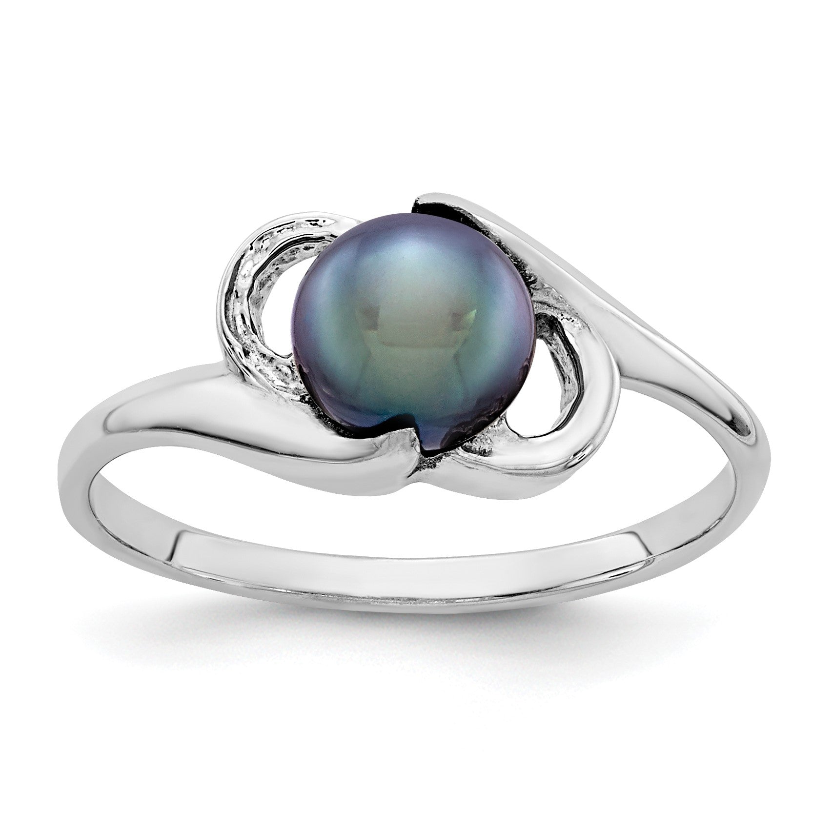 14k White Gold 5.5mm Black Freshwater Cultured Pearl Ring