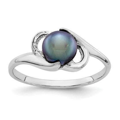 14k White Gold 5.5mm Black Freshwater Cultured Pearl Ring
