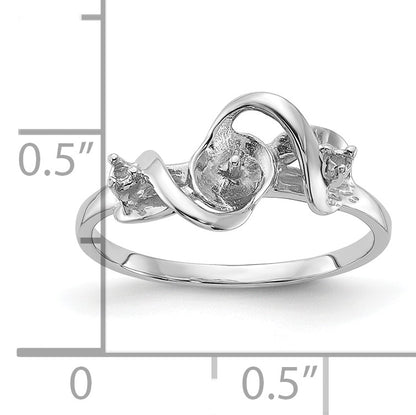 14k White Gold Holds 5.5mm Pearl and 2-1.4mm Stones Ring Mounting