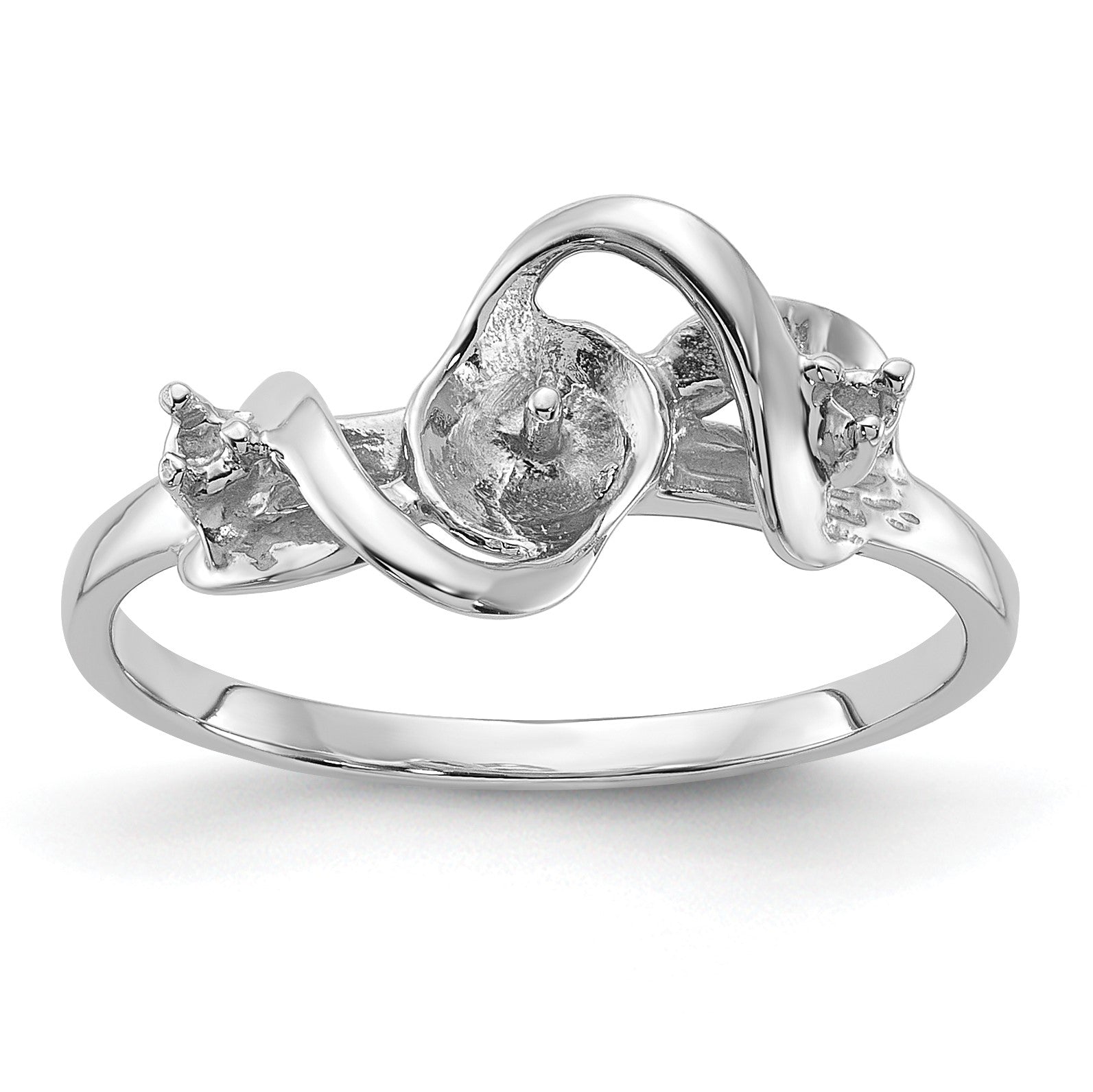 14k White Gold Holds 5.5mm Pearl and 2-1.4mm Stones Ring Mounting