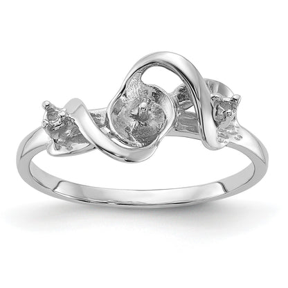 14k White Gold Holds 5.5mm Pearl and 2-1.4mm Stones Ring Mounting
