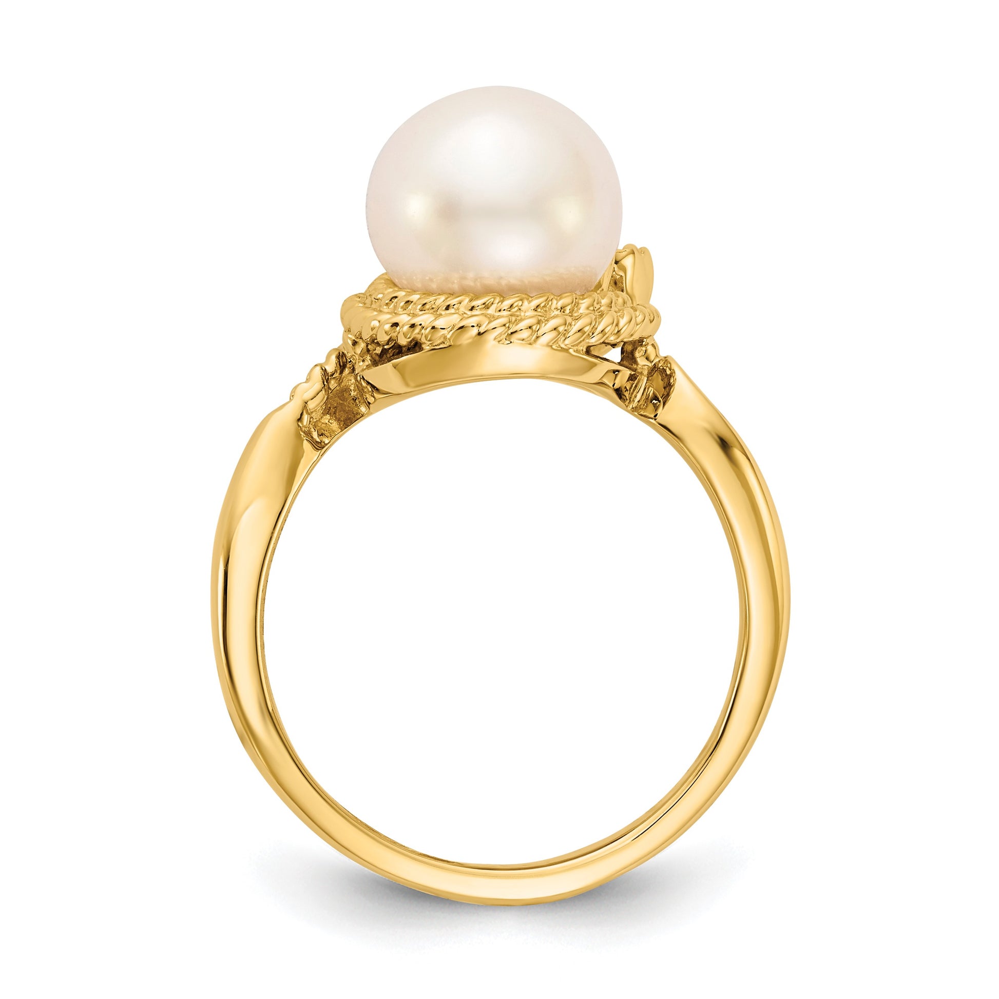 14k 8.5mm White Freshwater Cultured Pearl and AA Diamond Ring
