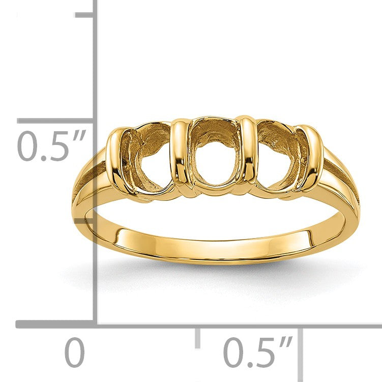 14k Polished Holds 3-6x4 Oval Gemstones 3-stone Ring Mounting