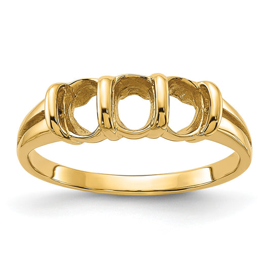 14k Polished Holds 3-6x4 Oval Gemstones 3-stone Ring Mounting
