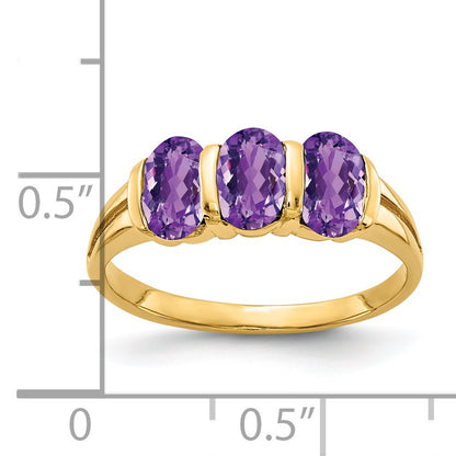 14k 6x4mm Oval Amethyst 3-Stone Ring
