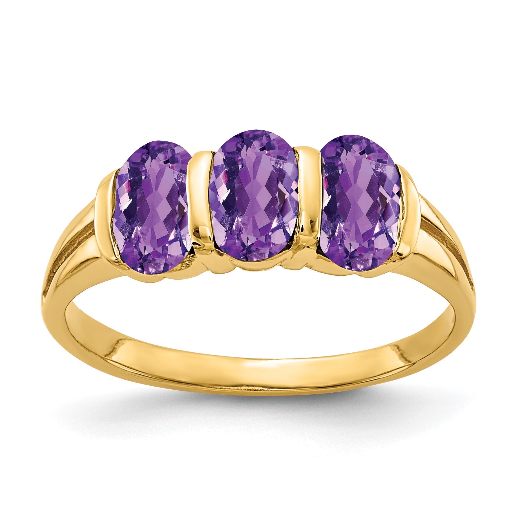 14k 6x4mm Oval Amethyst 3-Stone Ring