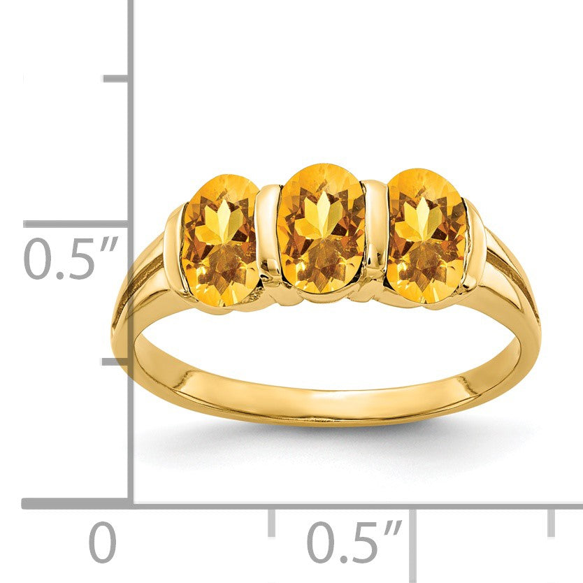 14k 6x4mm Oval Citrine 3-Stone Ring