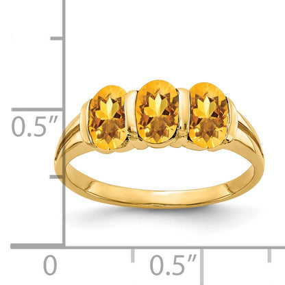 14k 6x4mm Oval Citrine 3-Stone Ring