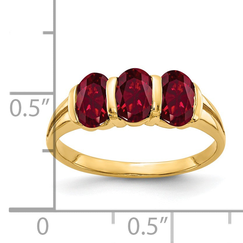 14k 6x4mm Oval Lab-Created Ruby 3-Stone Ring