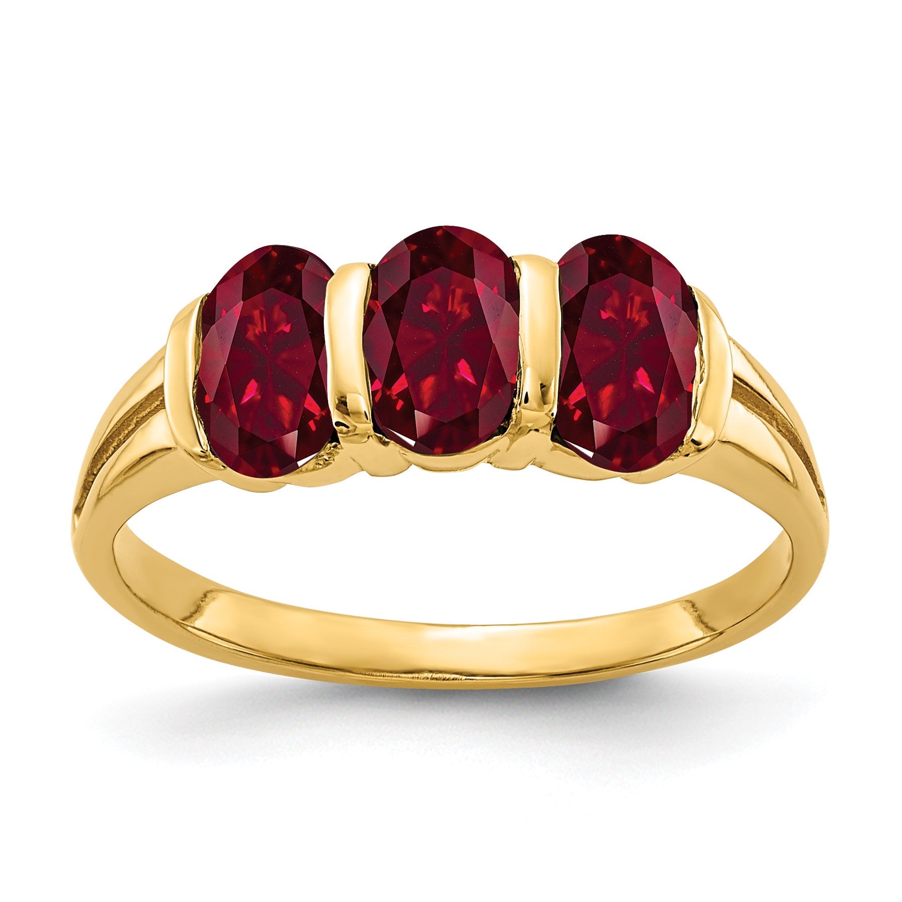 14k 6x4mm Oval Lab-Created Ruby 3-Stone Ring