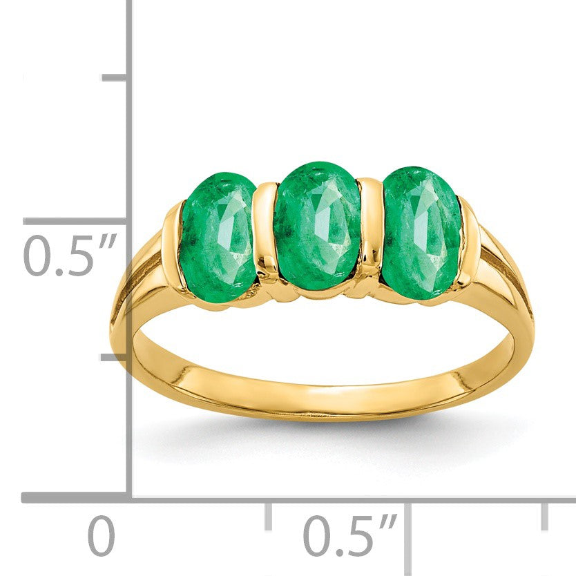 14k 6x4mm Oval Emerald 3-Stone Ring