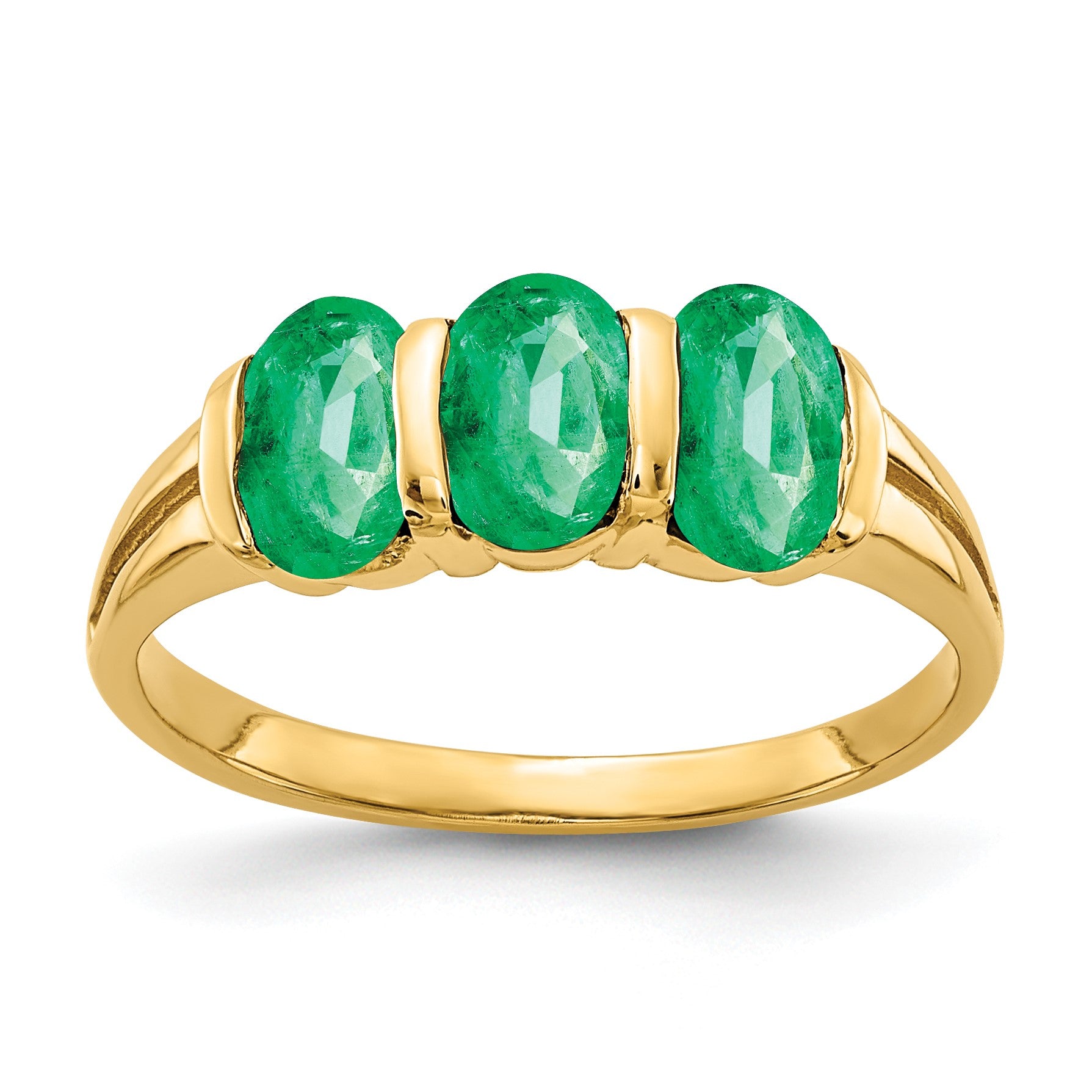 14k 6x4mm Oval Emerald 3-Stone Ring