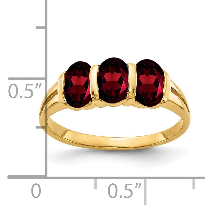 14k 6x4mm Oval Garnet 3-Stone Ring