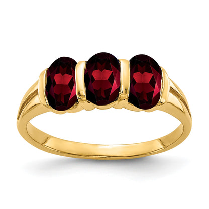 14k 6x4mm Oval Garnet 3-Stone Ring