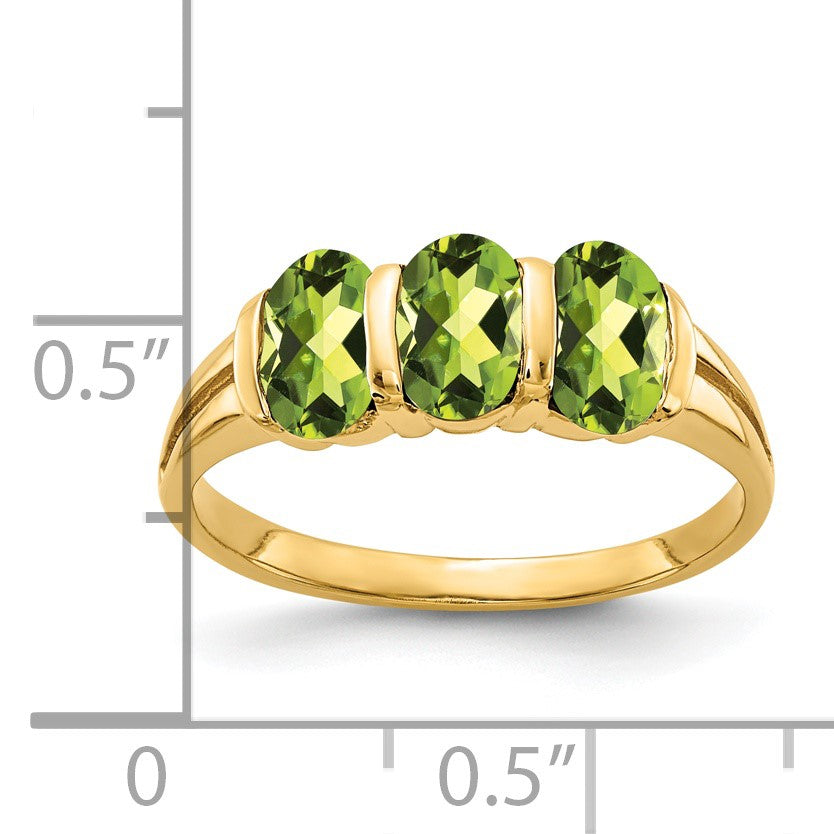 14k 6x4mm Oval Peridot 3-Stone Ring