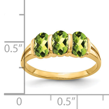 14k 6x4mm Oval Peridot 3-Stone Ring