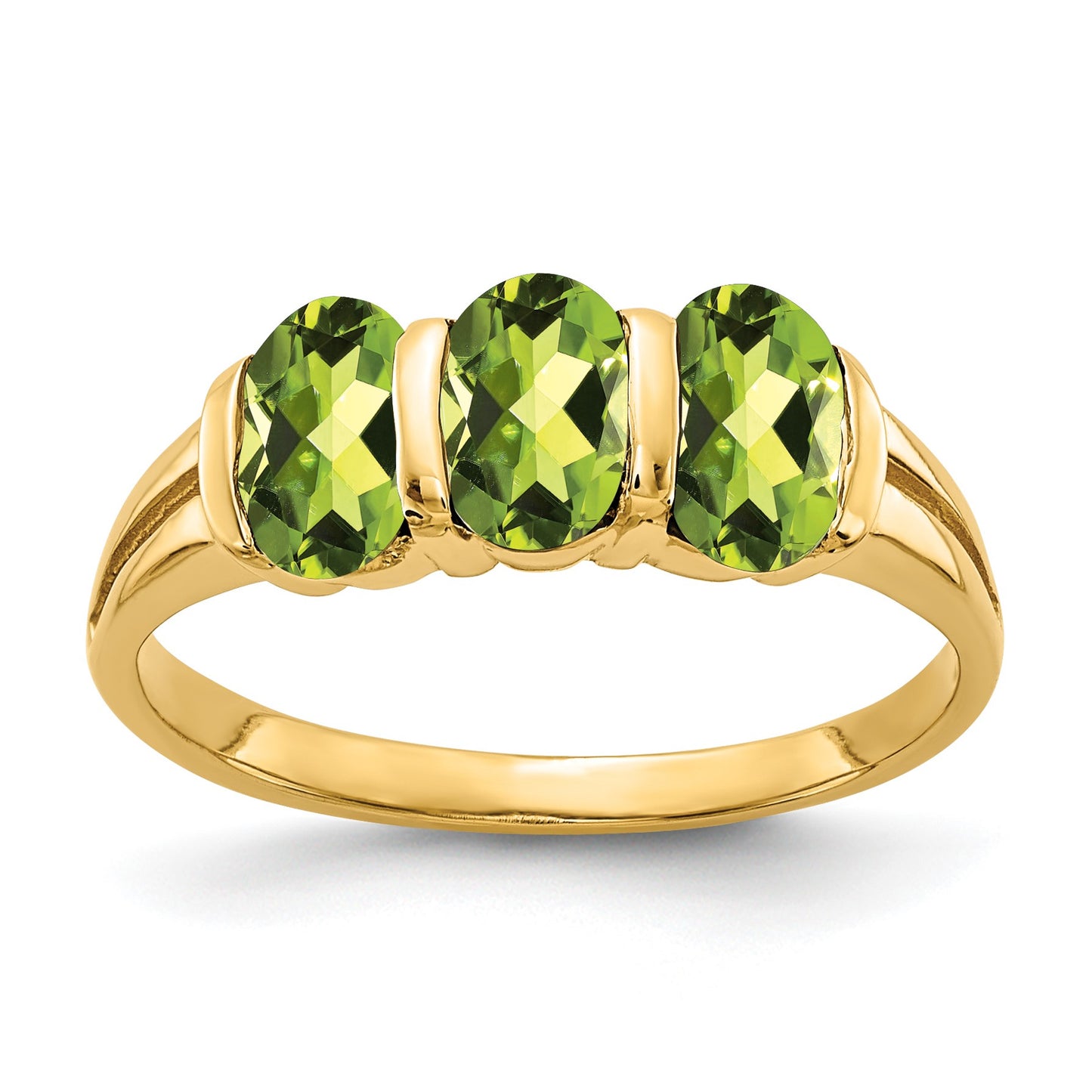 14k 6x4mm Oval Peridot 3-Stone Ring