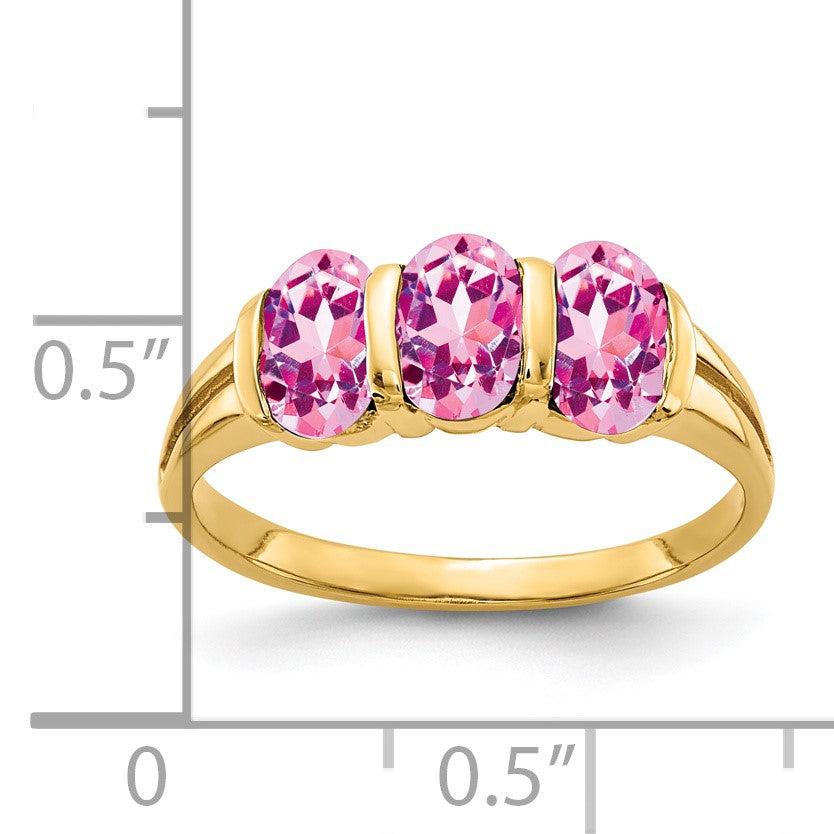14k 6x4mm Oval Pink Sapphire 3-Stone Ring
