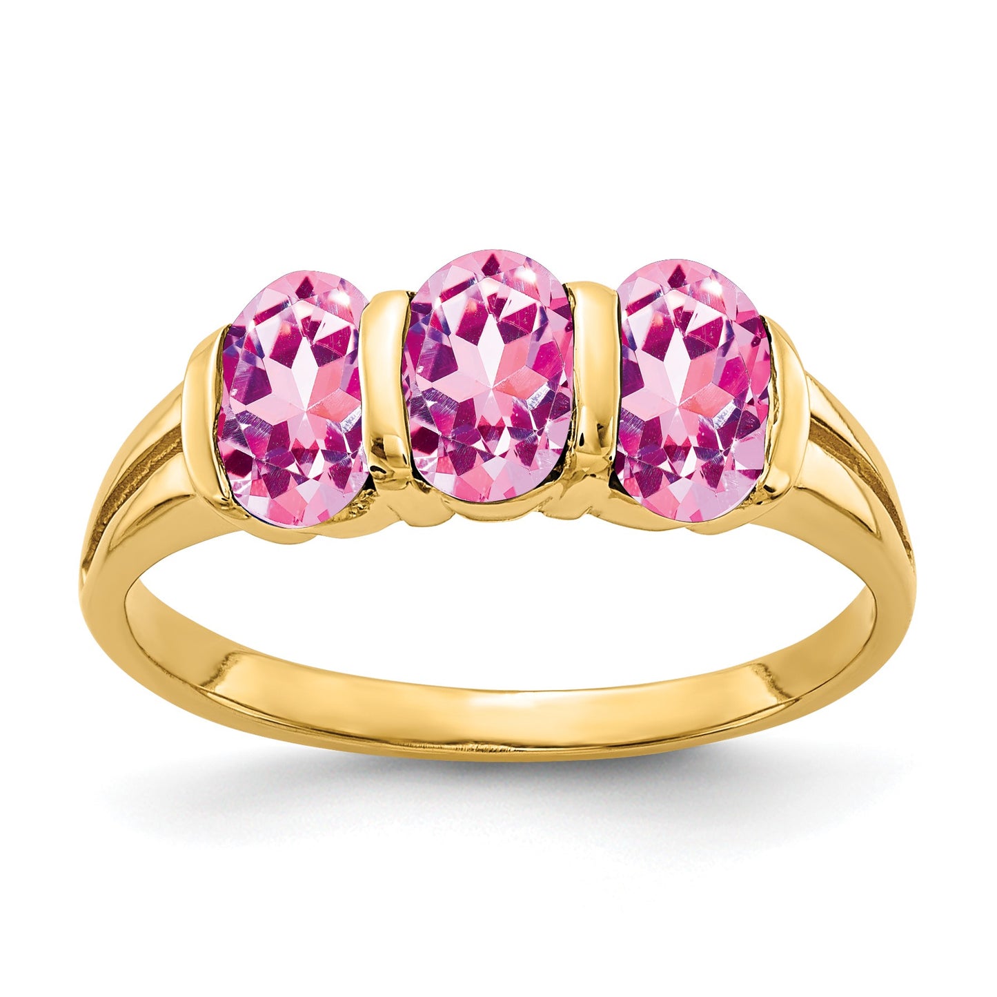 14k 6x4mm Oval Pink Sapphire 3-Stone Ring