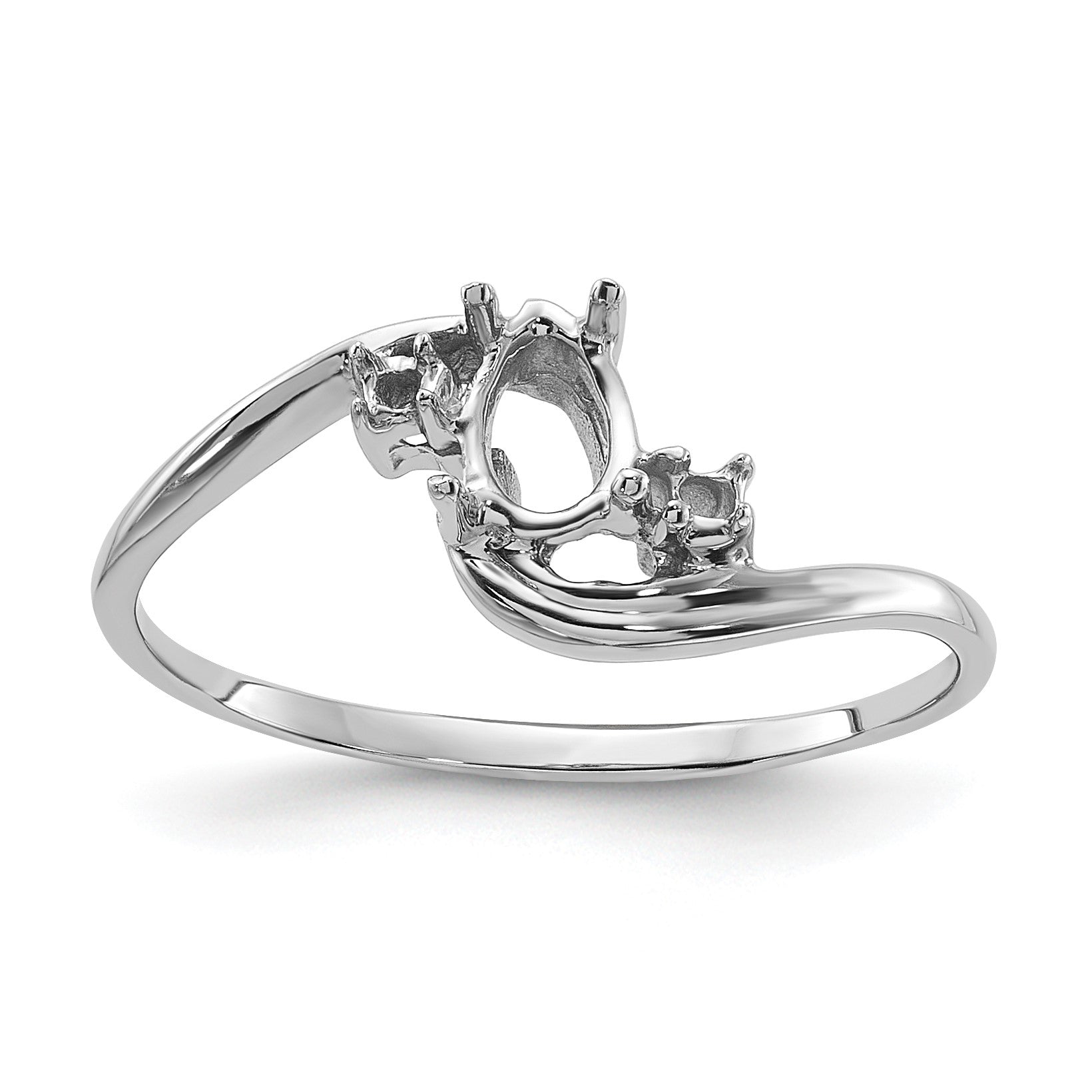 14k White Gold Polished Holds 2-1.5mm Round and  1-6x4 Pear Gemstone Ring Mounting