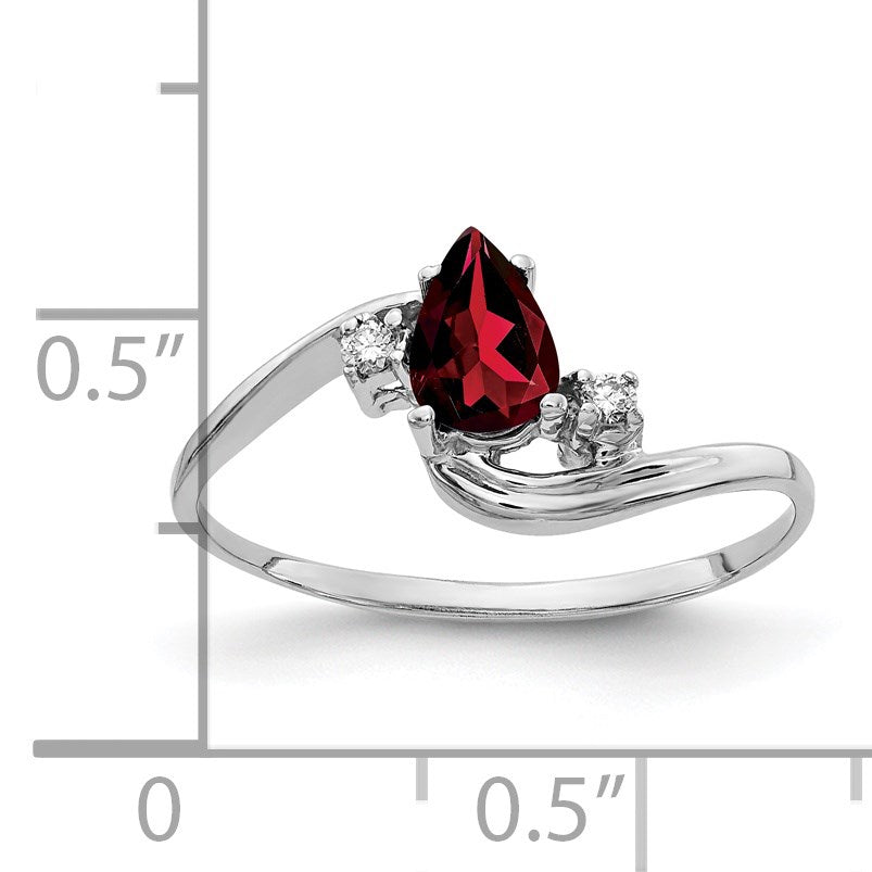 14k White Gold 6x4mm Pear Garnet and AA Diamond Bypass Ring