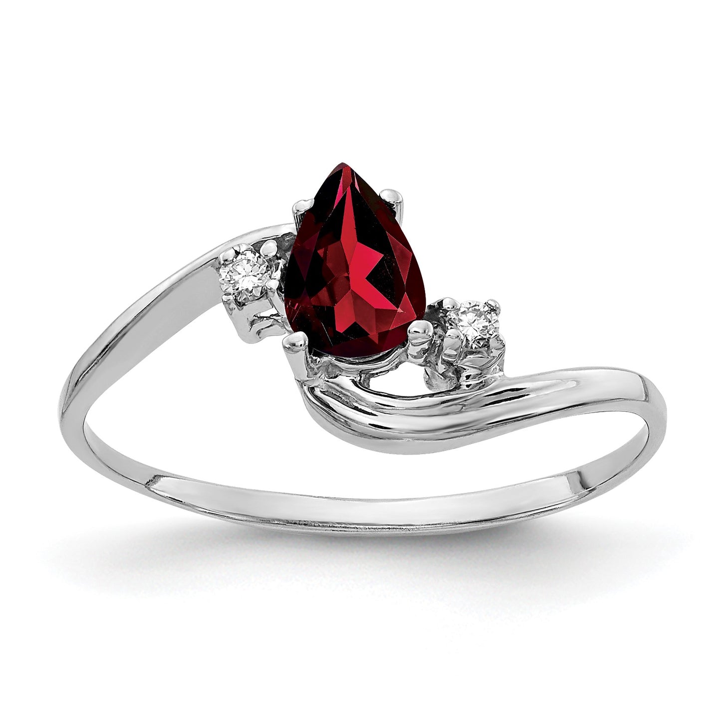 14k White Gold 6x4mm Pear Garnet and AA Diamond Bypass Ring