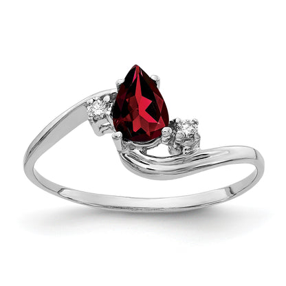 14k White Gold 6x4mm Pear Garnet and AA Diamond Bypass Ring