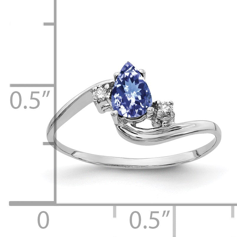 14k White Gold 6x4mm Pear Tanzanite and AA Diamond Ring