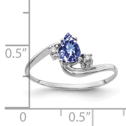 14k White Gold 6x4mm Pear Tanzanite and AA Diamond Ring