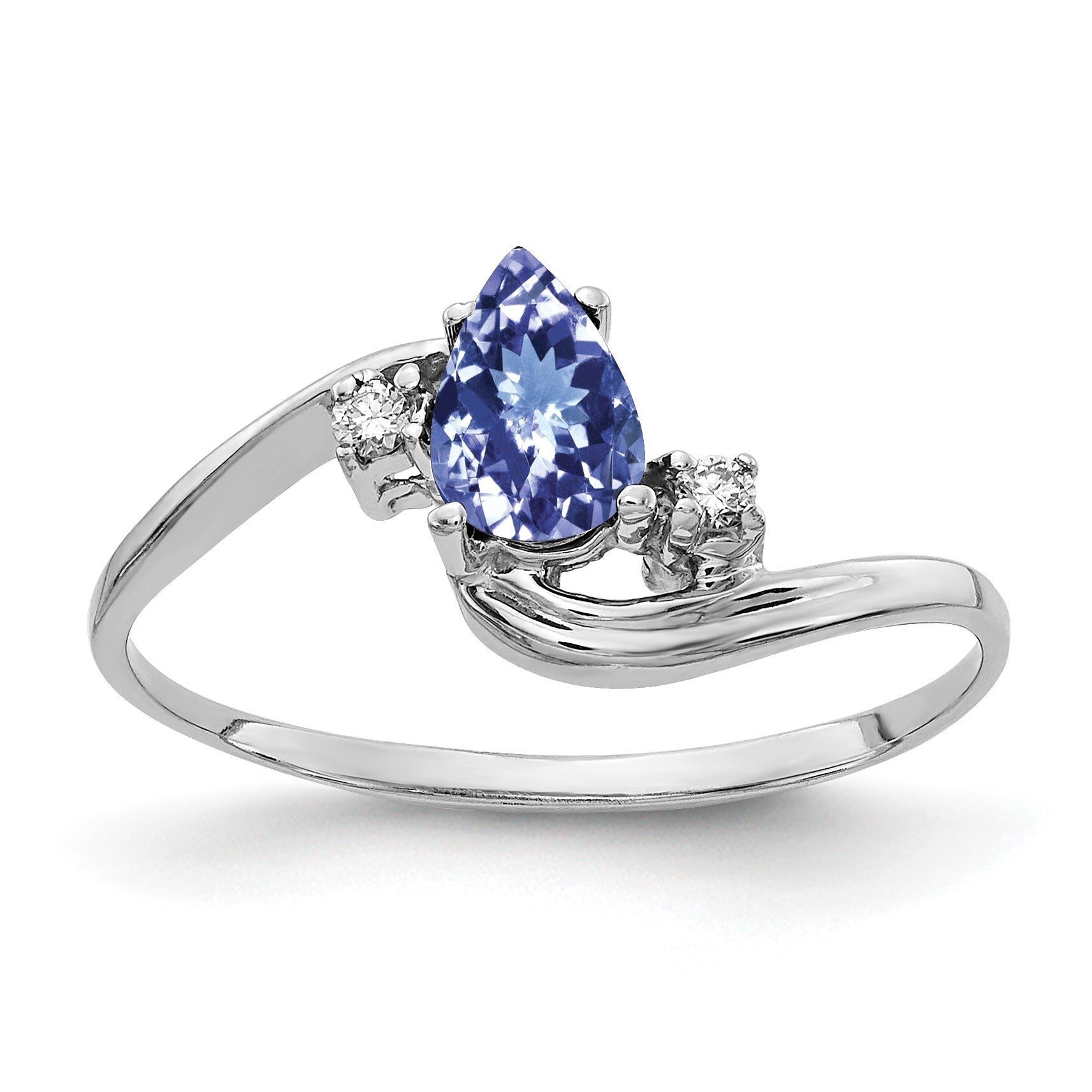 14k White Gold 6x4mm Pear Tanzanite and AA Diamond Ring
