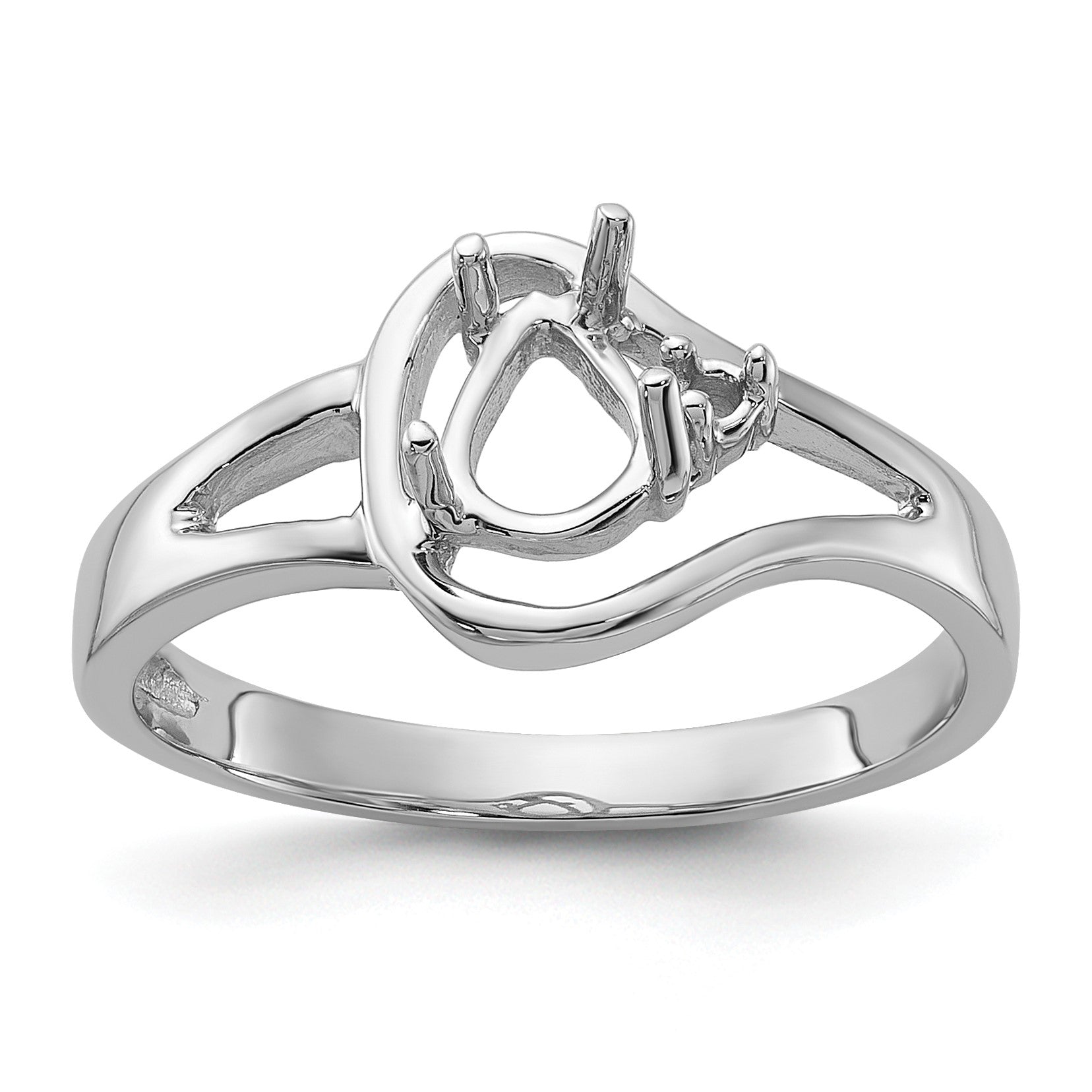 14k White Gold Polished .1-1.6mm Round and 1-6x4 Pear Gemstone Ring Mounting