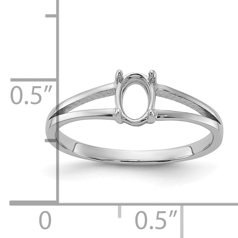 14k White Gold Polished Holds 6x4 Oval Gemstone Ring Mounting
