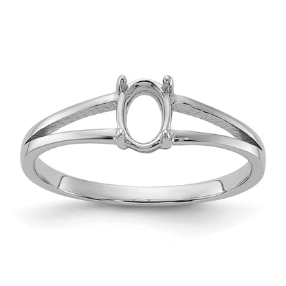 14k White Gold Polished Holds 6x4 Oval Gemstone Ring Mounting