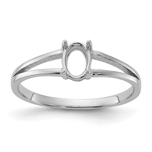 14k White Gold Polished Holds 6x4 Oval Gemstone Ring Mounting