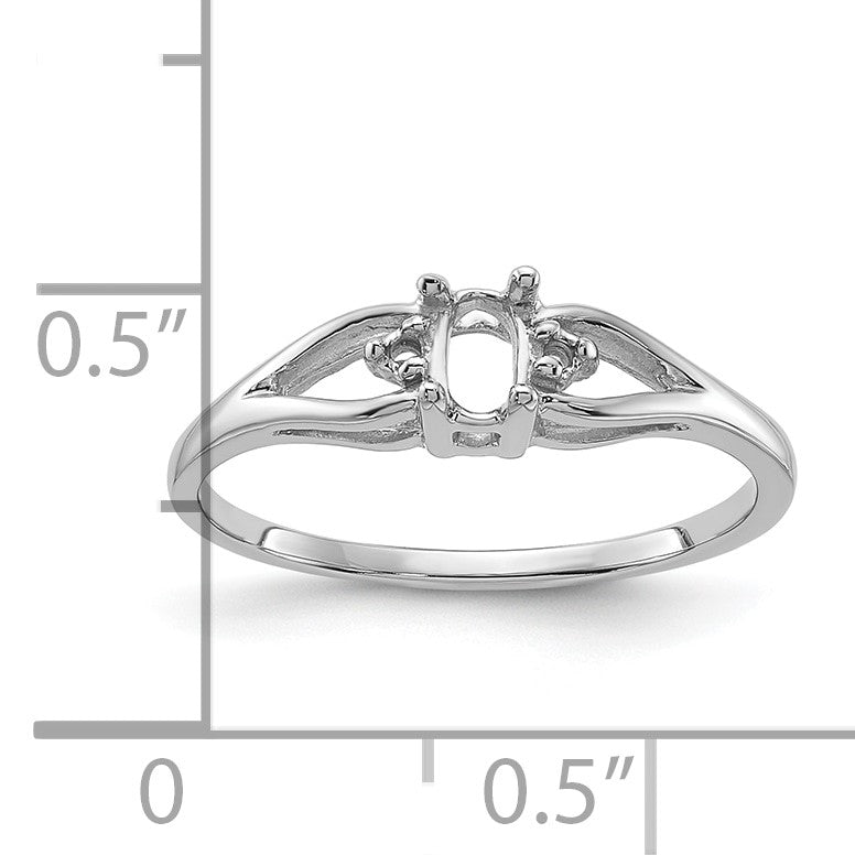 14k White Gold Holds 2-1.3mm Diamonds and 1-5x3 Oval Gemstone Ring Mounting