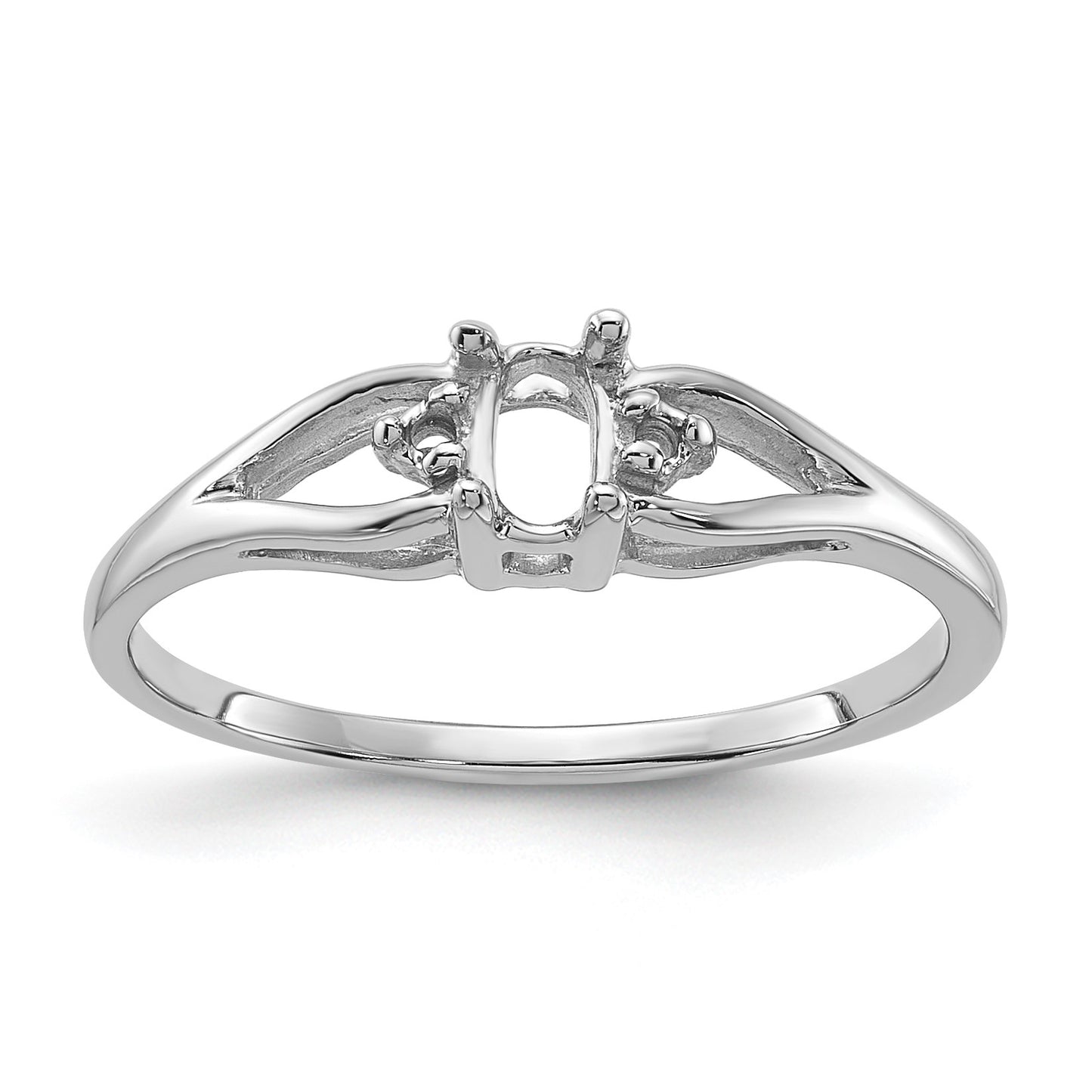 14k White Gold Holds 2-1.3mm Diamonds and 1-5x3 Oval Gemstone Ring Mounting