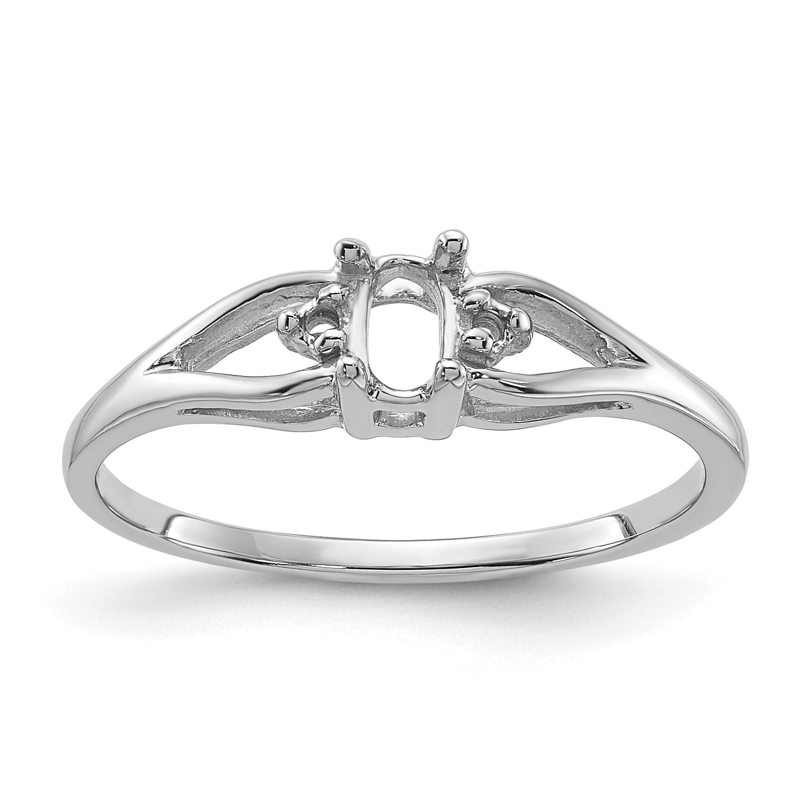 14k White Gold Holds 2-1.3mm Diamonds and 1-5x3 Oval Gemstone Ring Mounting
