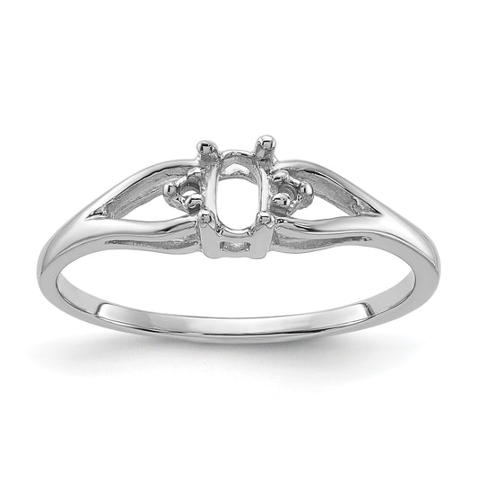 14k White Gold Holds 2-1.3mm Diamonds and 1-5x3 Oval Gemstone Ring Mounting