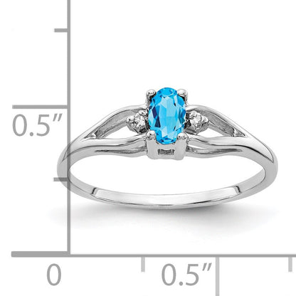14k White Gold 5x3mm Oval Blue Topaz and AA Diamond Ring