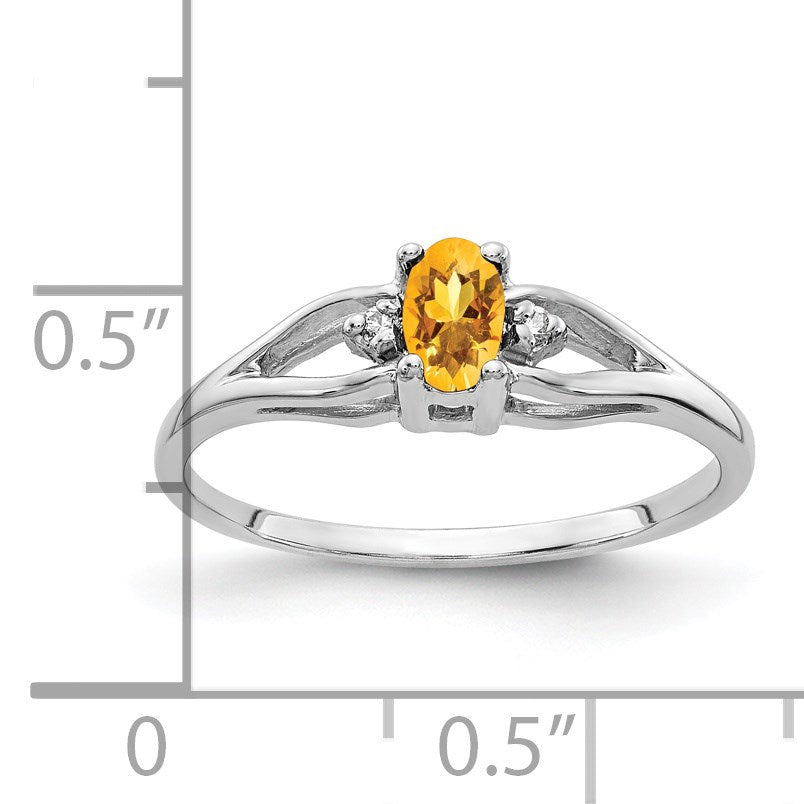 14k White Gold 5x3mm Oval Citrine and AAA Diamond Ring