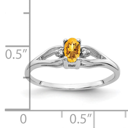 14k White Gold 5x3mm Oval Citrine and AAA Diamond Ring