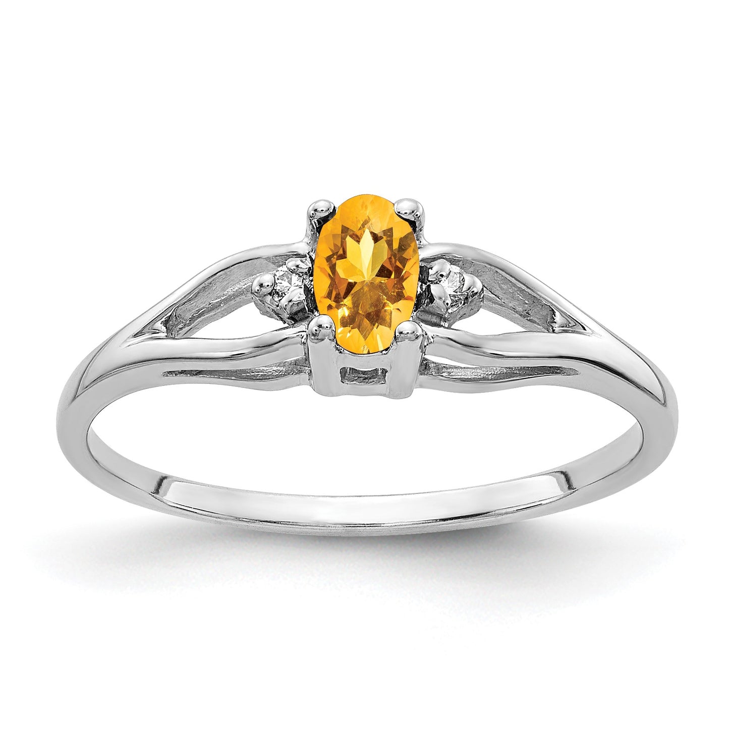 14k White Gold 5x3mm Oval Citrine and AAA Diamond Ring