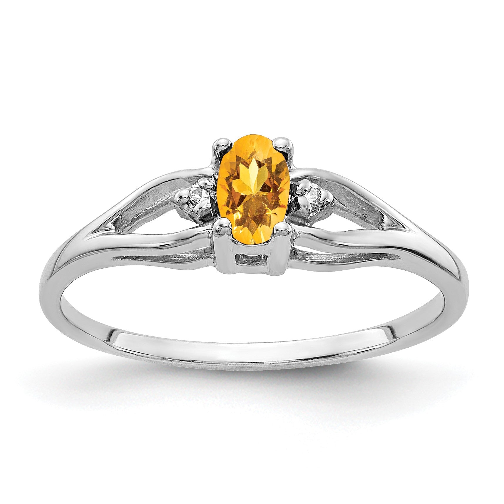 14k White Gold 5x3mm Oval Citrine and AAA Diamond Ring