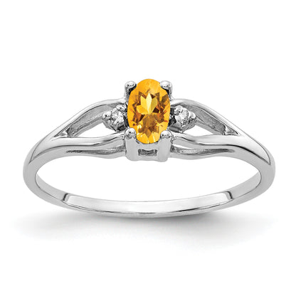 14k White Gold 5x3mm Oval Citrine and AAA Diamond Ring