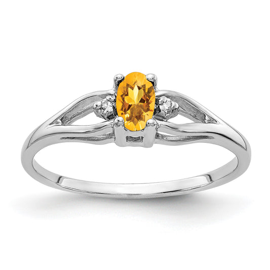 14k White Gold 5x3mm Oval Citrine and AAA Diamond Ring