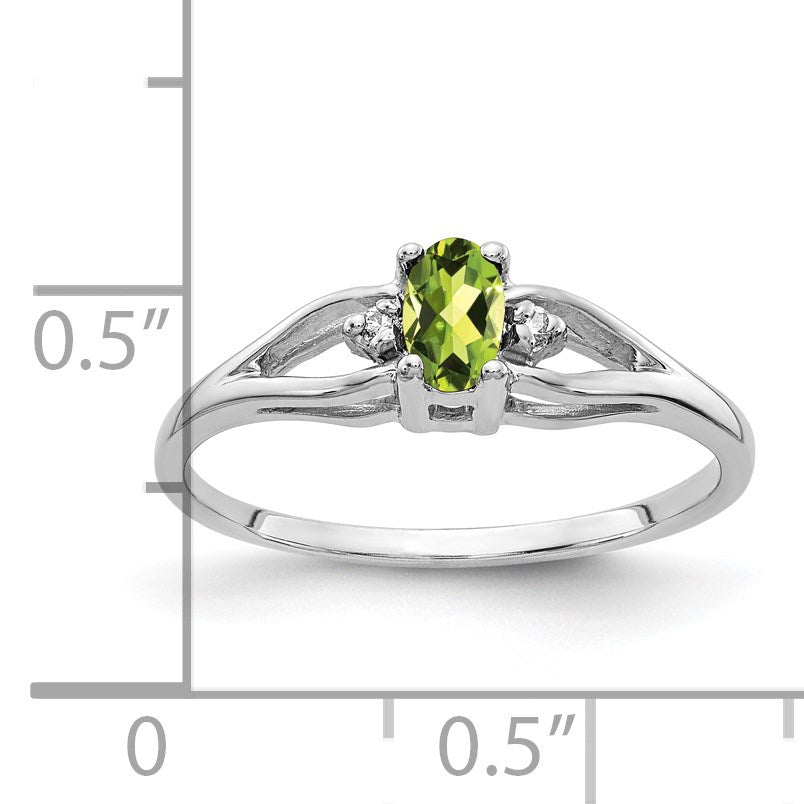 14k White Gold 5x3mm Oval Peridot and AA Diamond Ring